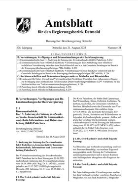 Bezirksregierung Detmold |  Amtsblatt für den Regierungsbezirk Detmold | Zeitschrift |  Sack Fachmedien