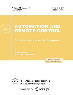 Editor-in-Chief: Stanislav N. Vassilyev |  Automation and Remote Control | Zeitschrift |  Sack Fachmedien