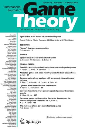  International Journal of Game Theory | Zeitschrift |  Sack Fachmedien
