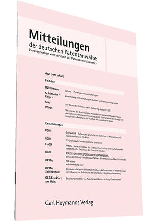 Vorstand der Patentanwaltskammer (Hrsg.) |  Mitteilungen der deutschen Patentanwälte - MdP | Zeitschrift |  Sack Fachmedien