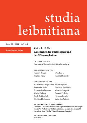 Herbert Breger, Heinrich Schepers, Wilhelm Totok im Auftrag der Gottfried-Wilhelm-LeibnitzGesellschaft e.V. |  Studia Leibnitiana | Zeitschrift |  Sack Fachmedien