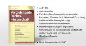 Deutscher Fachverlag GmbH, Fachmedien Recht, Frankfurt am Main |  Zeitschrift für Vergleichende Rechtswissenschaft | Zeitschrift |  Sack Fachmedien