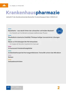 Matthias Fellhauer im Auftrag des Bundesverbandes Deutscher Krankenhausapotheker (ADKA) e.V. |  Krankenhauspharmazie | Zeitschrift |  Sack Fachmedien