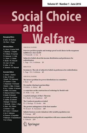  Social Choice and Welfare | Zeitschrift |  Sack Fachmedien