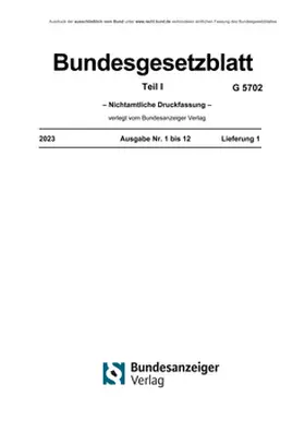  Bundesgesetzblatt BGBL Teil I | Zeitschrift |  Sack Fachmedien