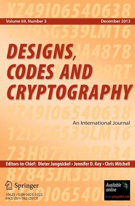Editors-in-Chief: D. Jungnickel / J.D. Key / C.J. Mitchell |  Designs, Codes and Cryptography | Zeitschrift |  Sack Fachmedien