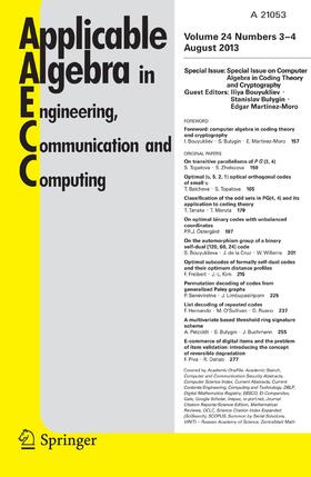  Applicable Algebra in Engineering, Communication and Computing | Zeitschrift |  Sack Fachmedien