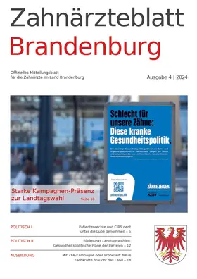 Kassenzahnärztliche Vereinigung Land Brandenburg |  Zahnärzteblatt Brandenburg | Zeitschrift |  Sack Fachmedien