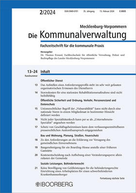 Die Kommunalverwaltung Mecklenburg-Vorpommern | Richard Boorberg Verlag | Zeitschrift | sack.de