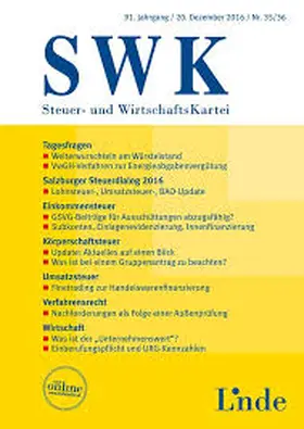 KommR Prof. Gerhard Gaedke, 		Dr. Gerhard Kohler, Dr. Christa Lattner		, Univ.-Prof. Dr. Michael Tumpe, lMag. Stefan Menhofer |  SWK Steuer- und Wirtschaftskartei | Zeitschrift |  Sack Fachmedien