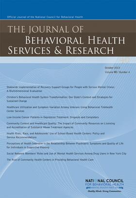 Editor-in-Chief: Bruce L. Levin |  The Journal of Behavioral Health Services & Research | Zeitschrift |  Sack Fachmedien