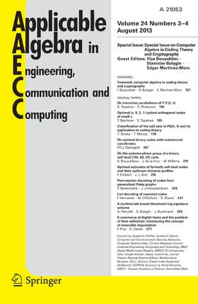 Managing Editor-in-Chief: Marc Giusti |  Applicable Algebra in Engineering, Communication and Computing | Zeitschrift |  Sack Fachmedien