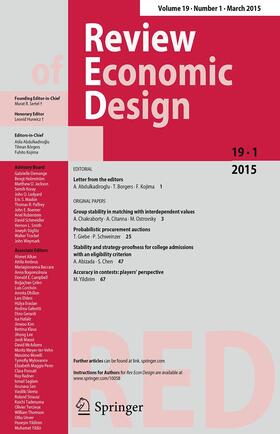 Editors-in-Chief: A. Abdulkadiroglu / T. Börgers / F. Kojima |  Review of Economic Design | Zeitschrift |  Sack Fachmedien