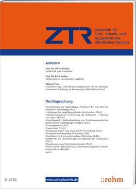 Schriftleitung: Christian Fieberg |  ZTR – Zeitschrift für Tarifrecht | Zeitschrift |  Sack Fachmedien