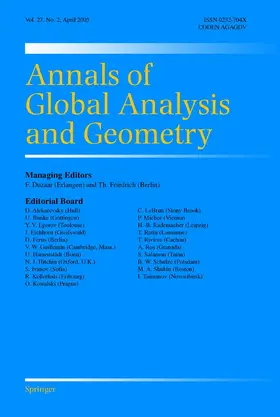 Co-Editor-in-Chief: I. Agricola / V. Bögelein |  Annals of Global Analysis and Geometry | Zeitschrift |  Sack Fachmedien