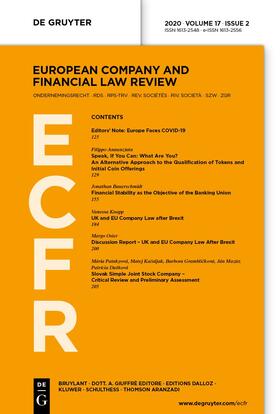 Hrsg. v. Bergmann, Alfred / Fleischer, Holger / Goette, Wulf / Hirte, Heribert / Hommelhoff, Peter / Krieger, Gerd / Merkt, Hanno / Teichmann, Christoph / Vetter, Jochen / Weller, Marc-Philippe / Wicke, Hartmut |  European Company and Financial Law Review | Zeitschrift |  Sack Fachmedien