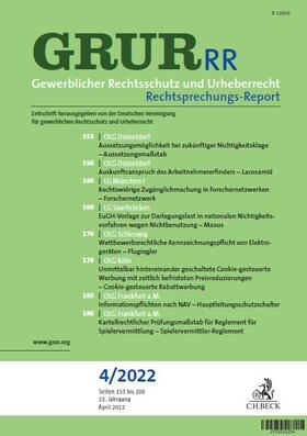 Jacobs, R. / Mes, P |  Gewerblicher Rechtsschutz und Urheberrecht Rechtsprechungs-Report (GRUR-RR) | Zeitschrift |  Sack Fachmedien