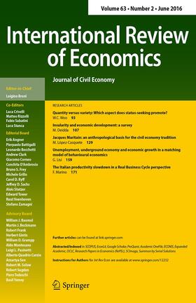 Editor-in-Chief: Luigino Bruni |  International Review of Economics | Zeitschrift |  Sack Fachmedien