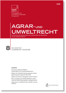 Dt. Ges. f. Agrarrecht (DGAR) |  Agrar- und Umweltrecht | Zeitschrift |  Sack Fachmedien