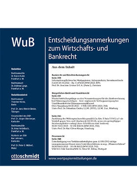  WuB Entscheidungsanmerkungen zum Wirtschafts- und Bankrecht | Zeitschrift |  Sack Fachmedien