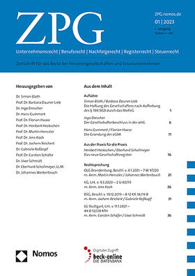 ZPG - Zeitschrift für das Recht der Personengesellschaften und der Einzelunternehmen | Nomos | Zeitschrift | sack.de