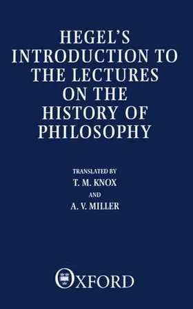 Hegel |  Hegel's Introduction to the Lectures on the History of Philosophy | Buch |  Sack Fachmedien