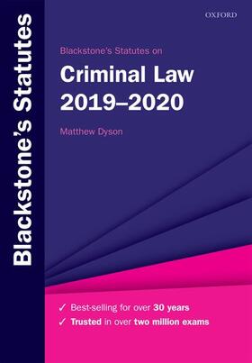 DYSON / Dyson |  Blackstone's Statutes on Criminal Law 2019-2020 | Buch |  Sack Fachmedien