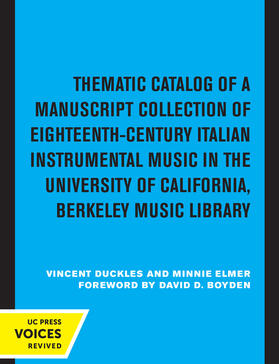 Duckles / Elmer |  Thematic Catalog of a Manuscript Collection of Eighteenth-Century Italian Instrumental Music | eBook | Sack Fachmedien