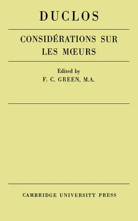 Duclos / Green |  Considerations Sur Les Murs de Ce Siecle | Buch |  Sack Fachmedien