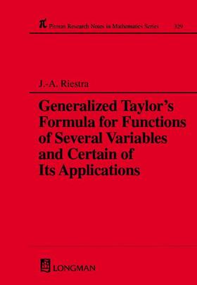 Riestra |  A Generalized Taylor's Formula for Functions of Several Variables and Certain of its Applications | Buch |  Sack Fachmedien