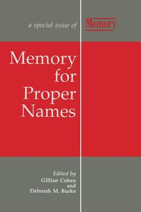 Burke / Cohen |  Memory for Proper Names | Buch |  Sack Fachmedien