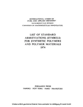 Stuart |  List of Standard Abbreviations (Symbols) for Synthetic Polymers and Polymer Materials 1974 | eBook | Sack Fachmedien