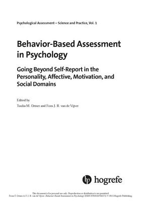 Ortner / van de Vijver |  Behavior-Based Assessment in Psychology | eBook | Sack Fachmedien