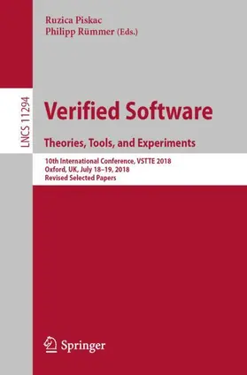 Rümmer / Piskac |  Verified Software. Theories, Tools, and Experiments | Buch |  Sack Fachmedien