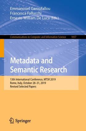 Garoufallou / William De Luca / Fallucchi |  Metadata and Semantic Research | Buch |  Sack Fachmedien