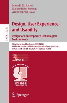 Soares / Marcus / Rosenzweig |  Design, User Experience, and Usability:  Design for Contemporary Technological Environments | Buch |  Sack Fachmedien