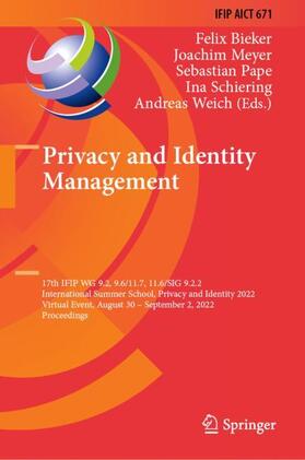 Bieker / Meyer / Weich |  Privacy and Identity Management | Buch |  Sack Fachmedien