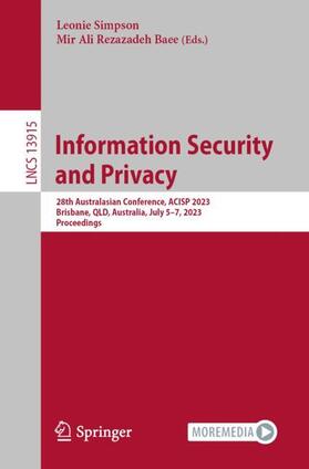 Rezazadeh Baee / Simpson |  Information Security and Privacy | Buch |  Sack Fachmedien