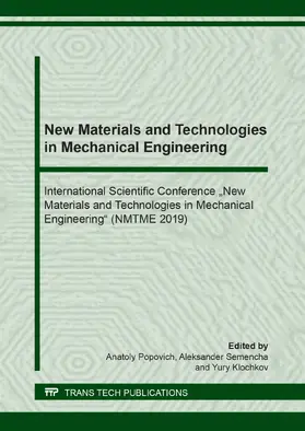 Popovich / Semencha / Klochkov |  New Materials and Technologies in Mechanical Engineering | eBook | Sack Fachmedien