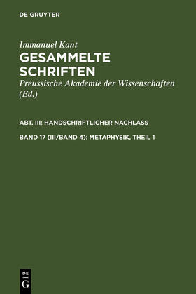 Kant | Metaphysik, Theil 1 | Buch | 978-3-11-001486-0 | sack.de