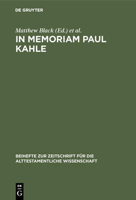 Fohrer / Black |  In Memoriam Paul Kahle | Buch |  Sack Fachmedien