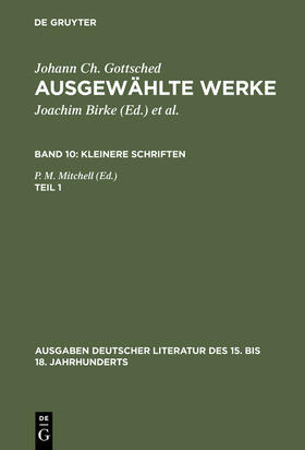 Gottsched / Mitchell |  Kleinere Schriften. Erster Teil | Buch |  Sack Fachmedien