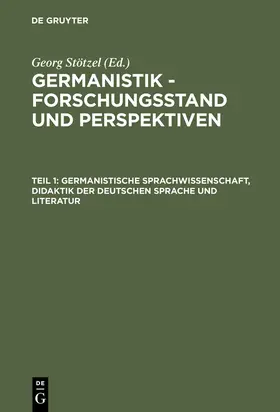 Stötzel |  Germanistische Sprachwissenschaft, Didaktik der Deutschen Sprache und Literatur | Buch |  Sack Fachmedien