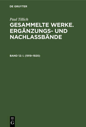 Tillich / Sturm |  I. (1919¿1920) | Buch |  Sack Fachmedien