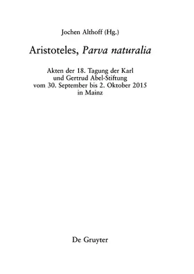 Althoff |  Aristoteles, ›Parva naturalia‹ | Buch |  Sack Fachmedien