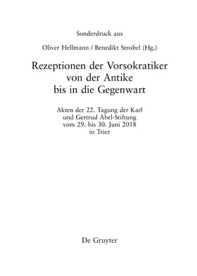 Hellmann / Strobel |  Rezeptionen der Vorsokratiker von der Antike bis in die Gegenwart | Buch |  Sack Fachmedien