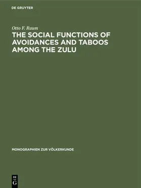 Raum |  The Social Functions of Avoidances and Taboos among the Zulu | eBook | Sack Fachmedien