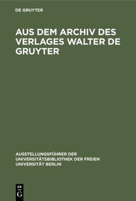 Fouquet-Plümacher / Wolter | Aus dem Archiv des Verlages Walter de Gruyter | E-Book | sack.de