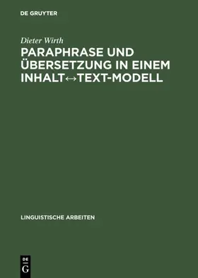 Wirth |  Paraphrase und Übersetzung in einem Inhalt&harr;Text-Modell | eBook | Sack Fachmedien