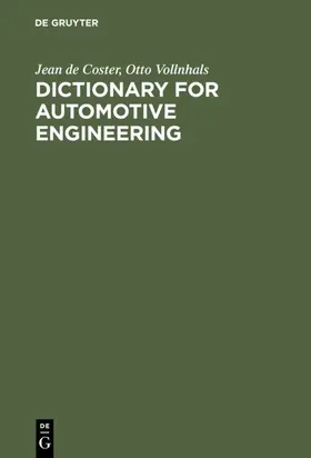 Coster / Vollnhals |  Dictionary for Automotive Engineering | eBook | Sack Fachmedien